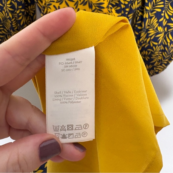 Boden Ariadne Midi Dress Boho Peasant Tie Waist Printed Yellow Navy Blue Size 6 - Picture 9 of 10